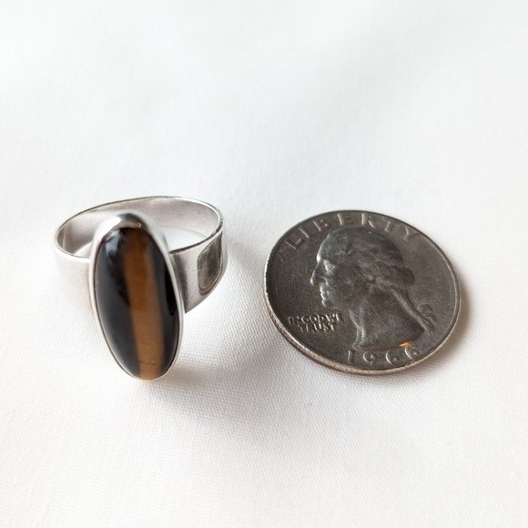N.E. From Denmark Vintage Sterling Silver & Tiger's Eye Modernist Ring Size 8 - Picture 8 of 8